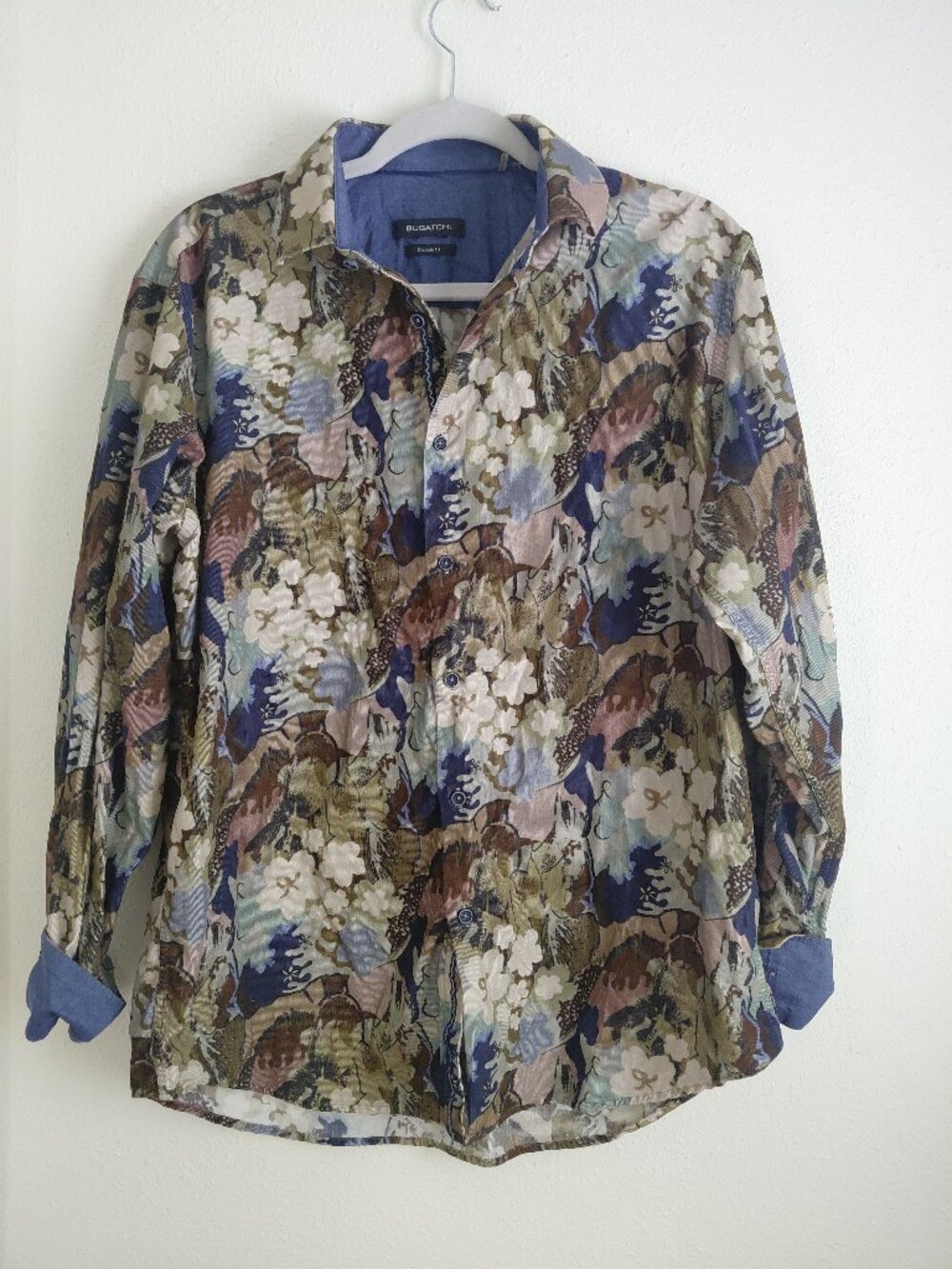 Bugatchi Mens Floral Corduroy Blouse Shirt Buttons Classic Fit Medium
